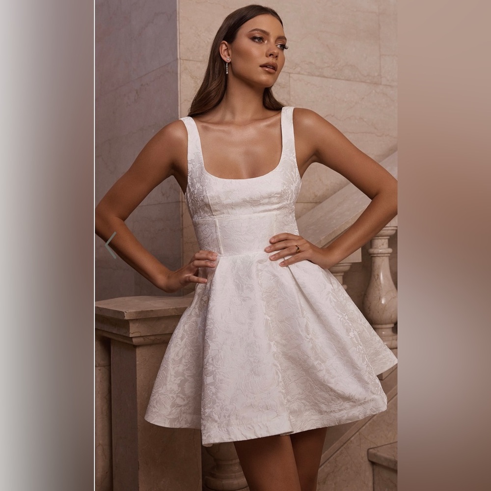 Showpo STEPHANE MINI DRESS CORSET SCOOP NECK FIT AND FLARE DRESS IN IVORY